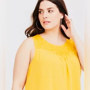 Torrid Golden Yellow Clip Dot Embroidered Chiffon Keyhole Back Lined Tank Top